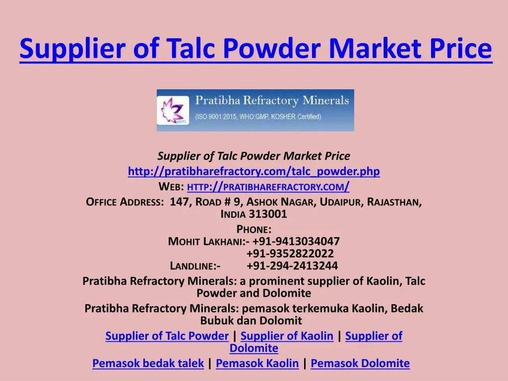 supplier of talc powder market price n.