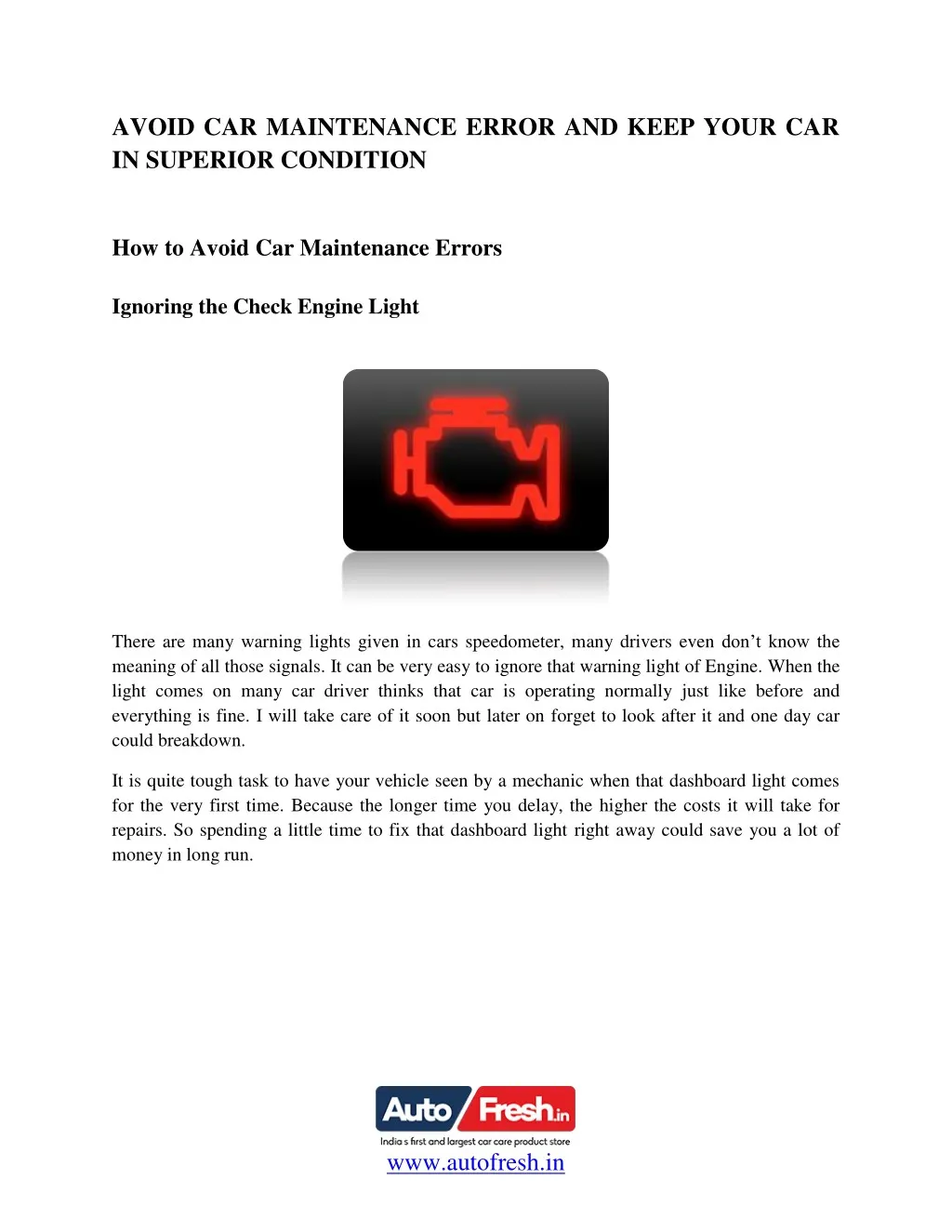 PPT AVOID CAR MAINTENANCE ERROR AND KEEP YOUR CAR IN SUPERIOR