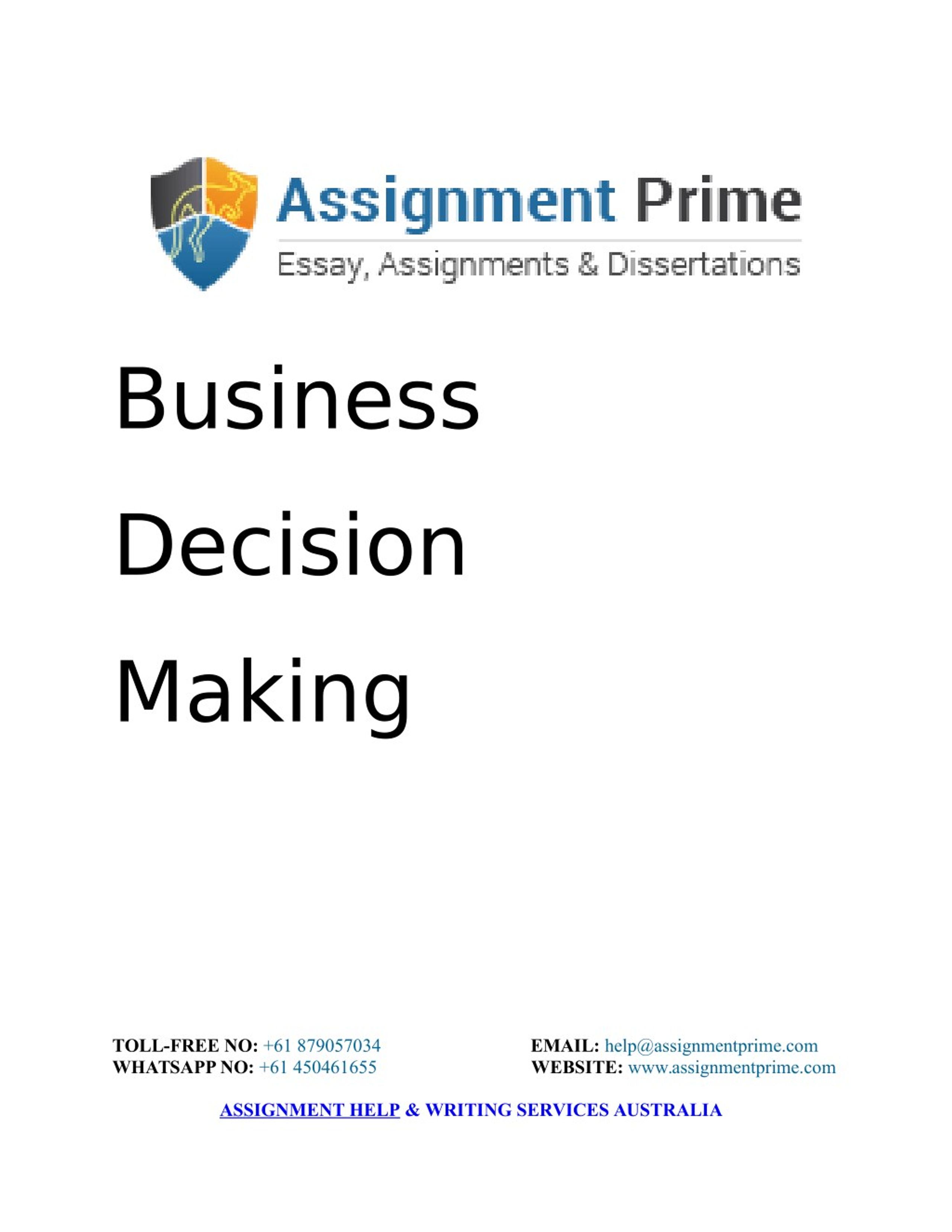 business decision making assignment 3