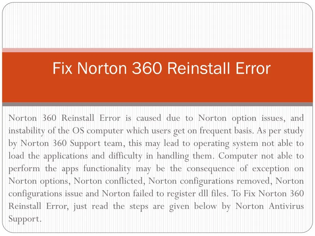 norton remove and reinstall not working