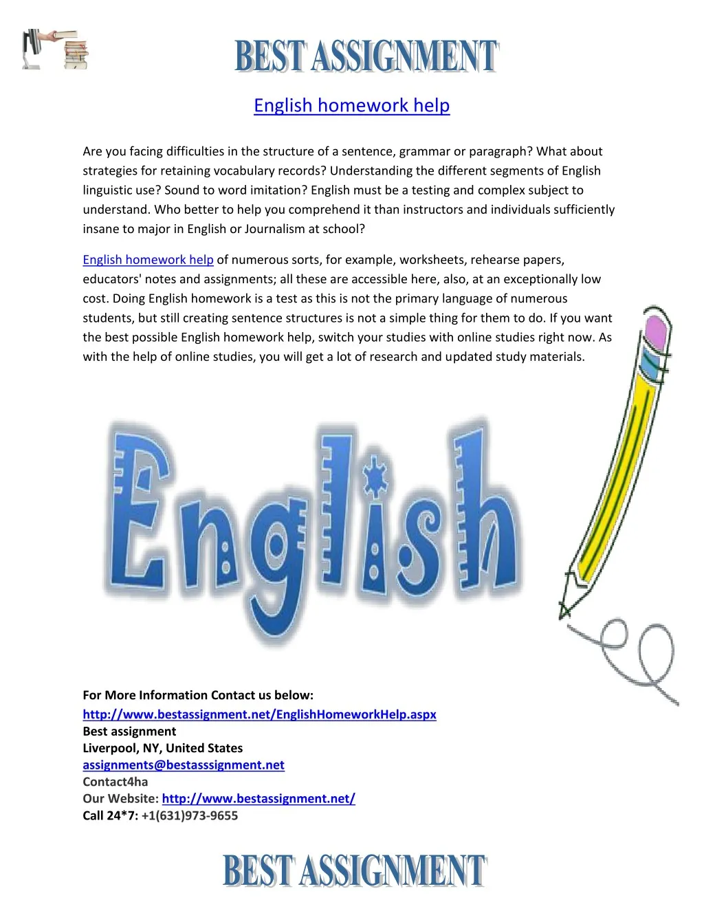 Get respectable English homework help online from the best homework service