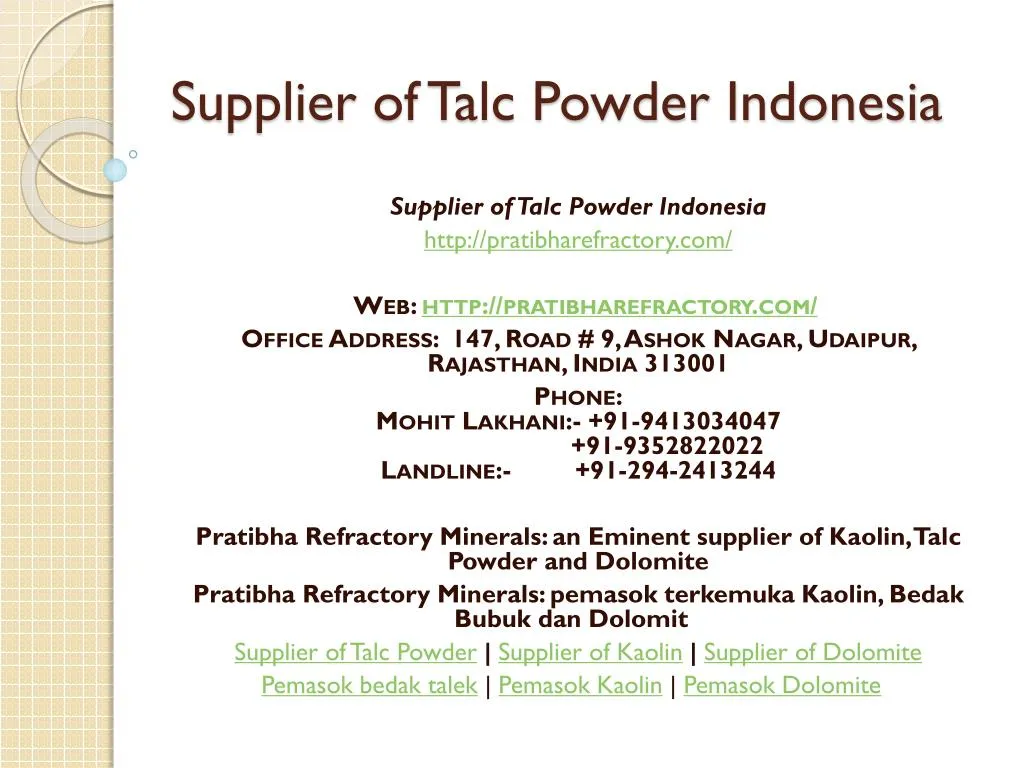 supplier of talc powder indonesia n.