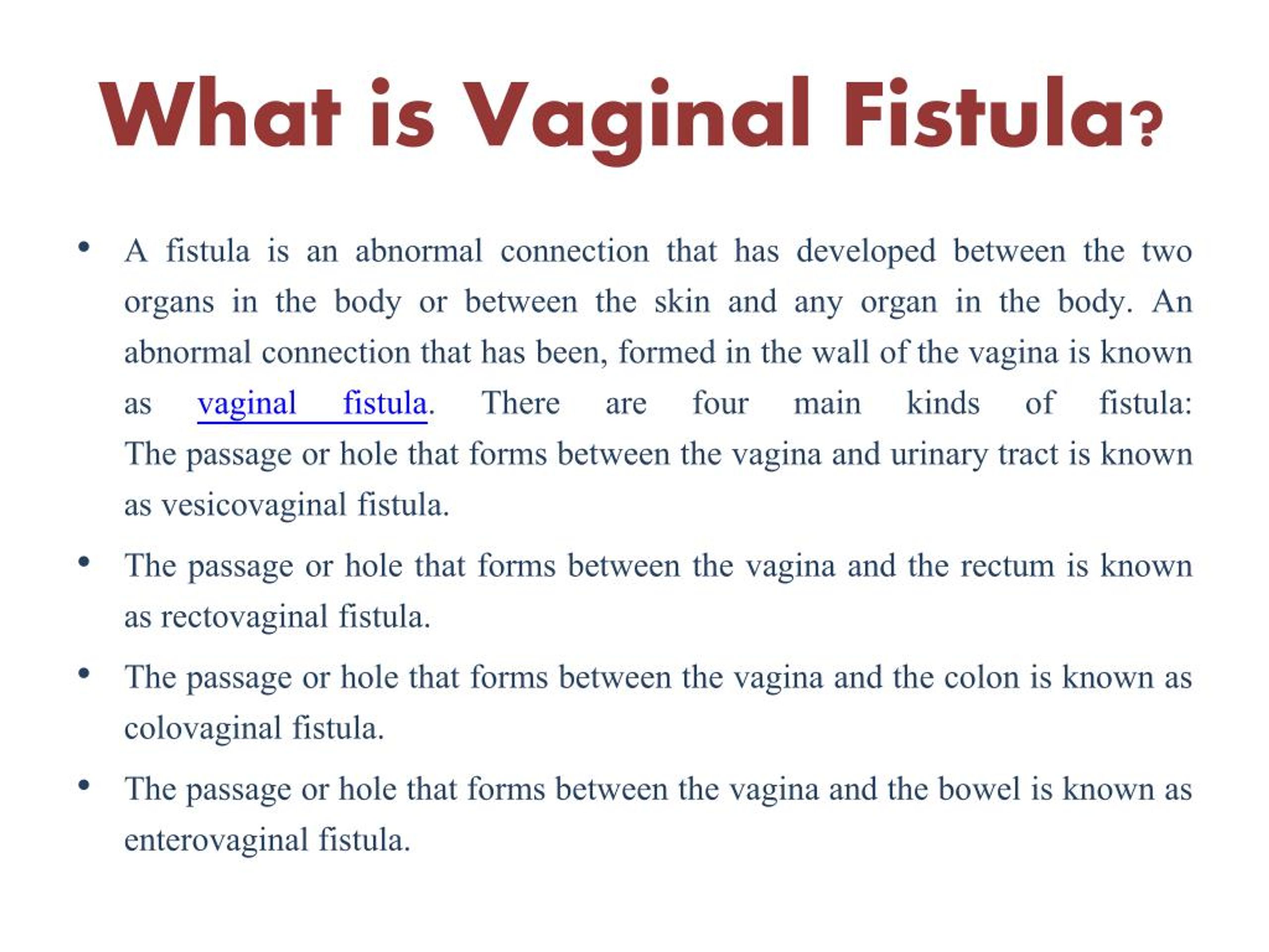 Ppt Vaginal Fistula Causes Symptoms Diagnosis And Treatment