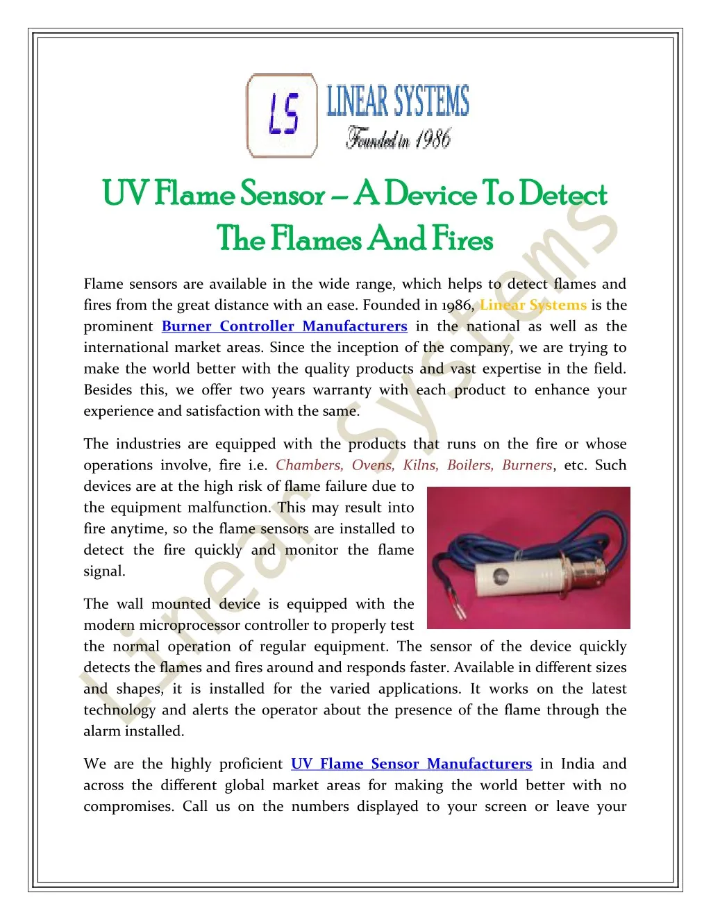 PPT - UV Flame Sensor – A Device To Detect The Flames And Fires ...