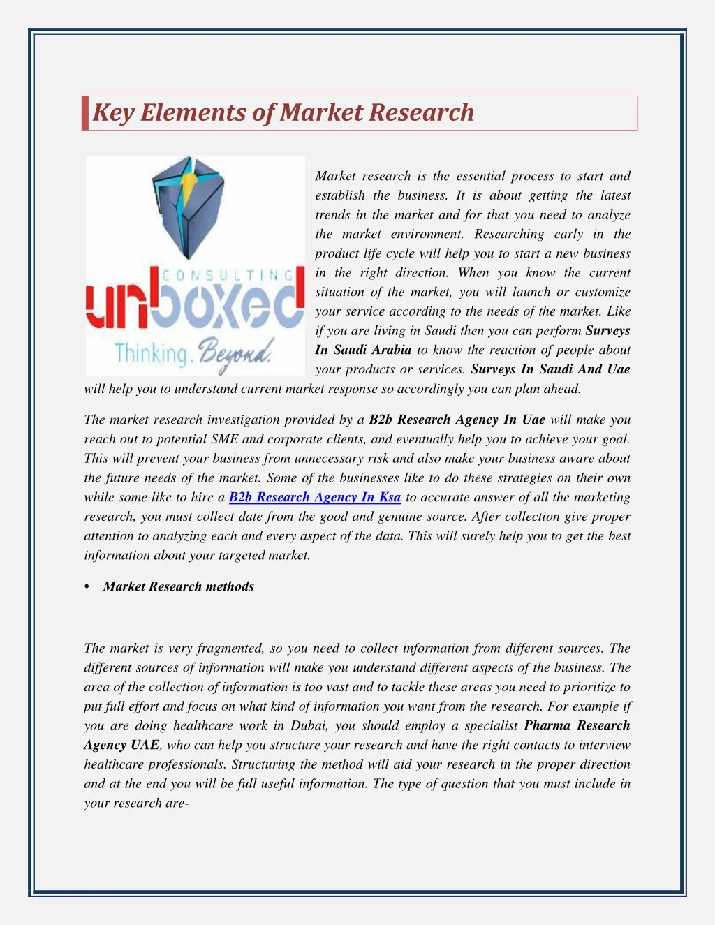 what are the elements of a market research report