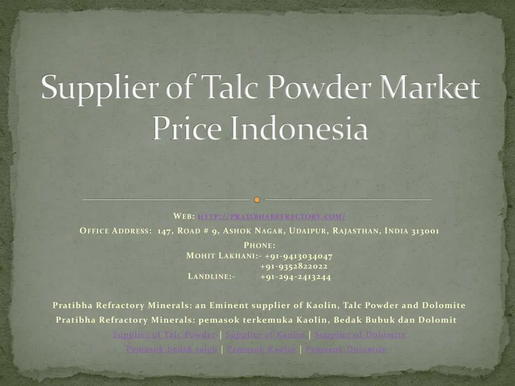 supplier of talc powder market price indonesia n.