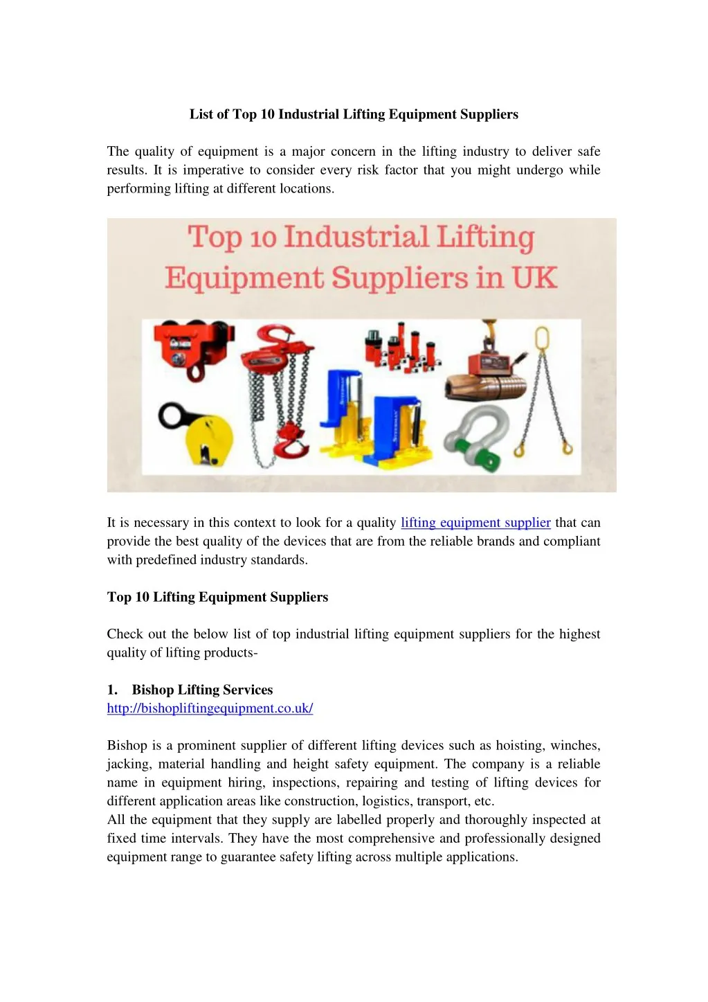 list of top 10 industrial lifting equipment n.