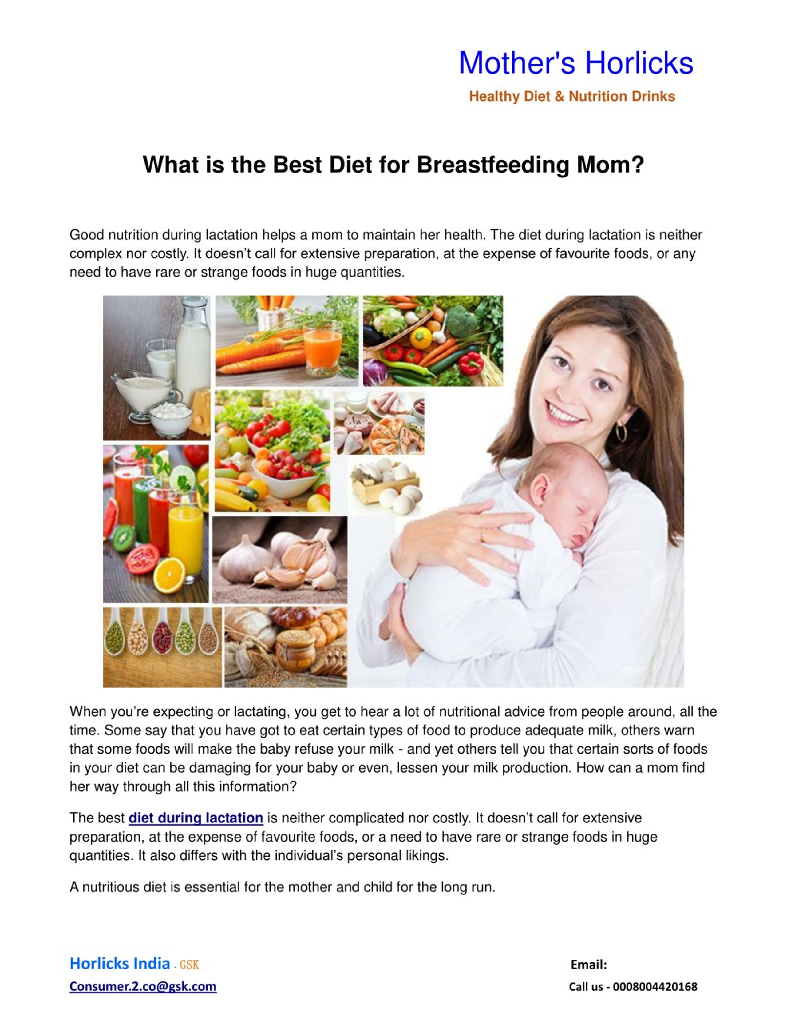 Balanced diet for a lactating mother