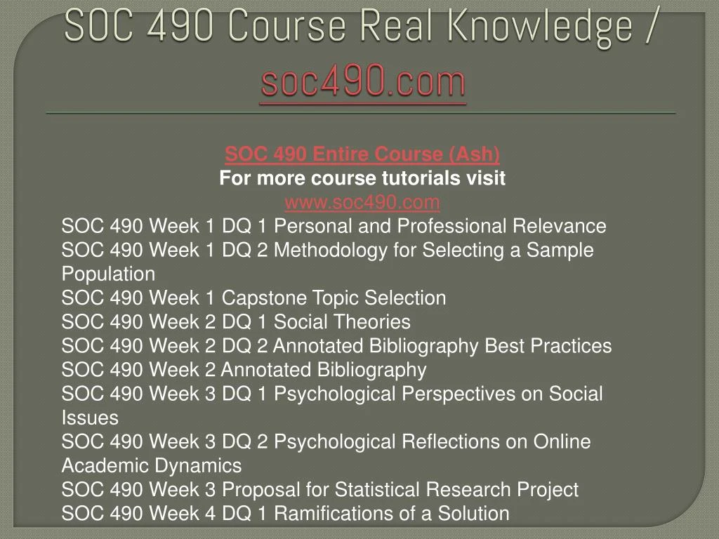 soc 490 week 4 dq 1 soc 490 week 4 dq 1