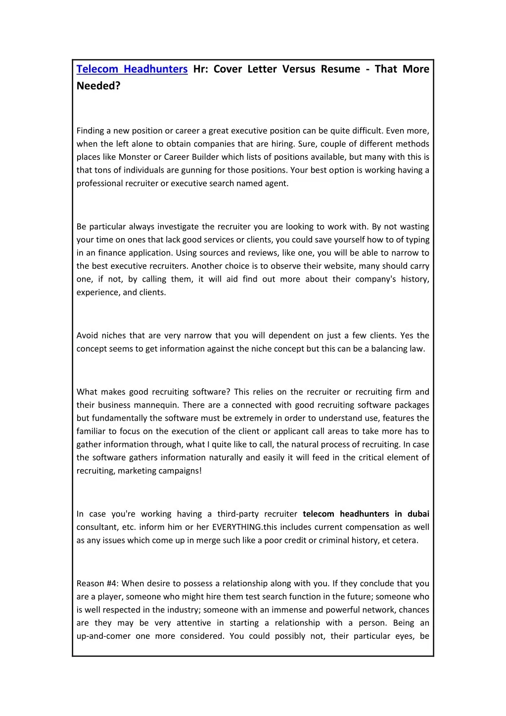 telecom cover letter