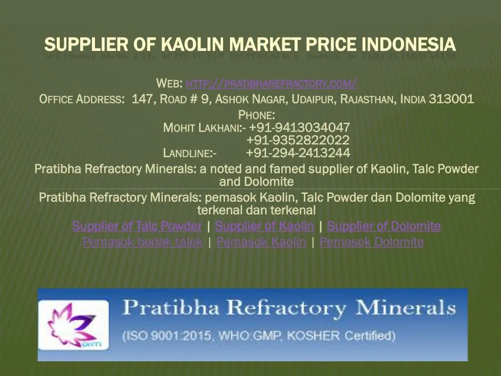 supplier of kaolin market price indonesia n.