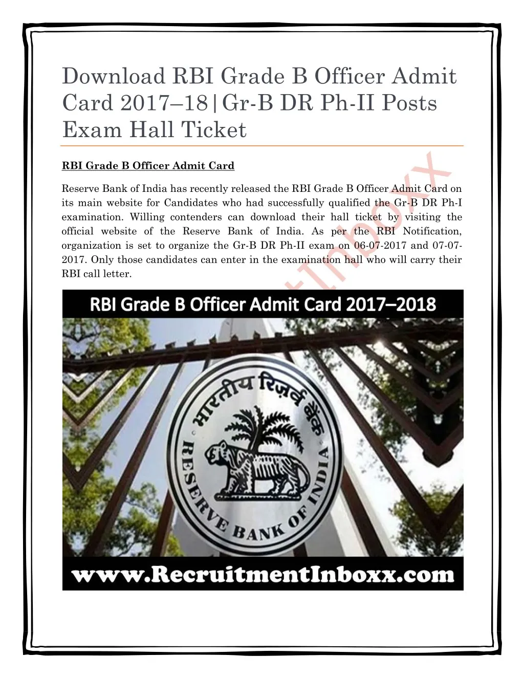 Ppt Rbi Grade B Officer Admit Card Powerpoint Presentation Free