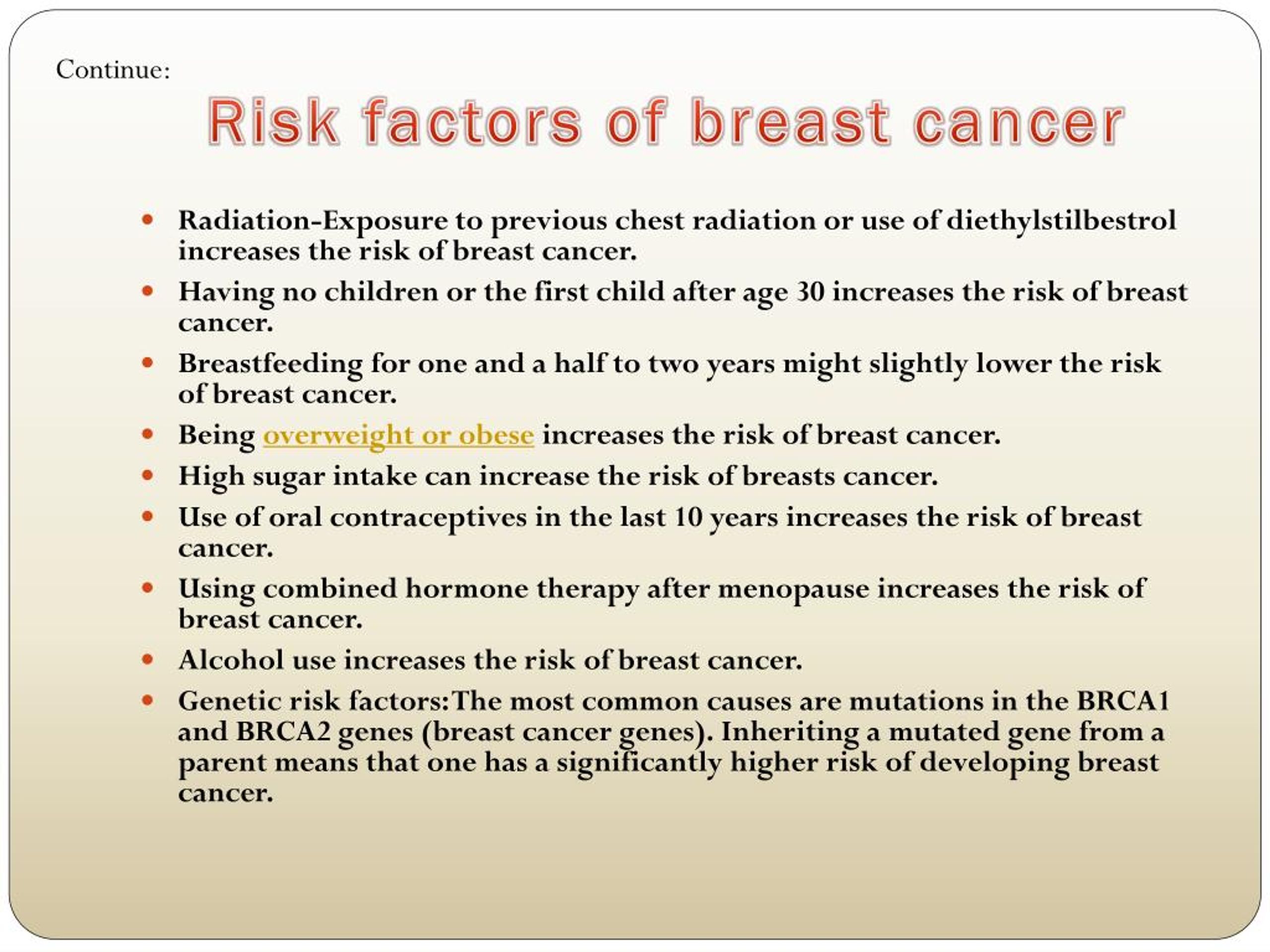 Ppt Breast Cancer Overview Of Symptoms Causes Diagnosis Risk Factor And Treatment 