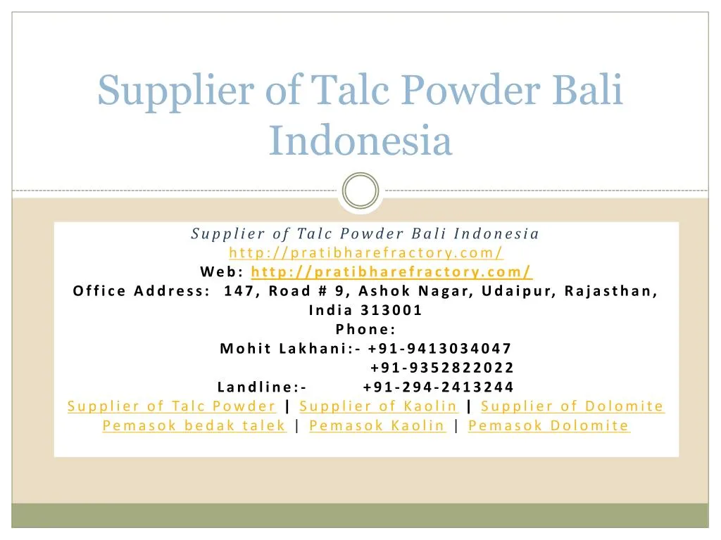 supplier of talc powder bali indonesia n.