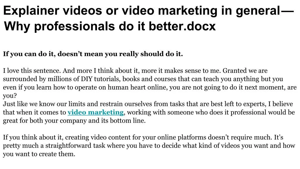 explainer videos or video marketing in general n.