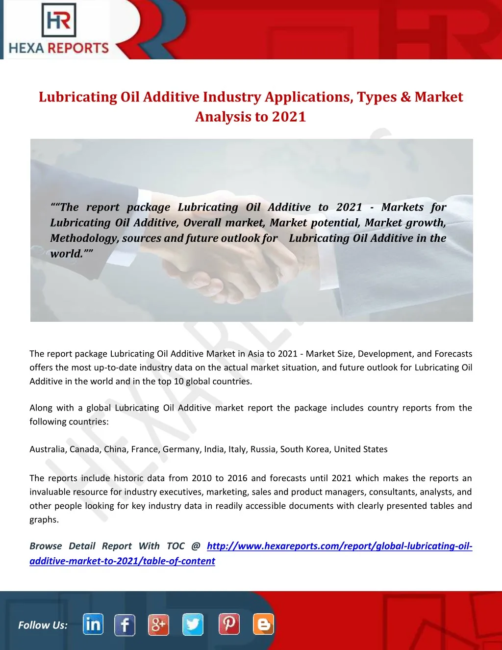 lubricating oil additive industry applications n.