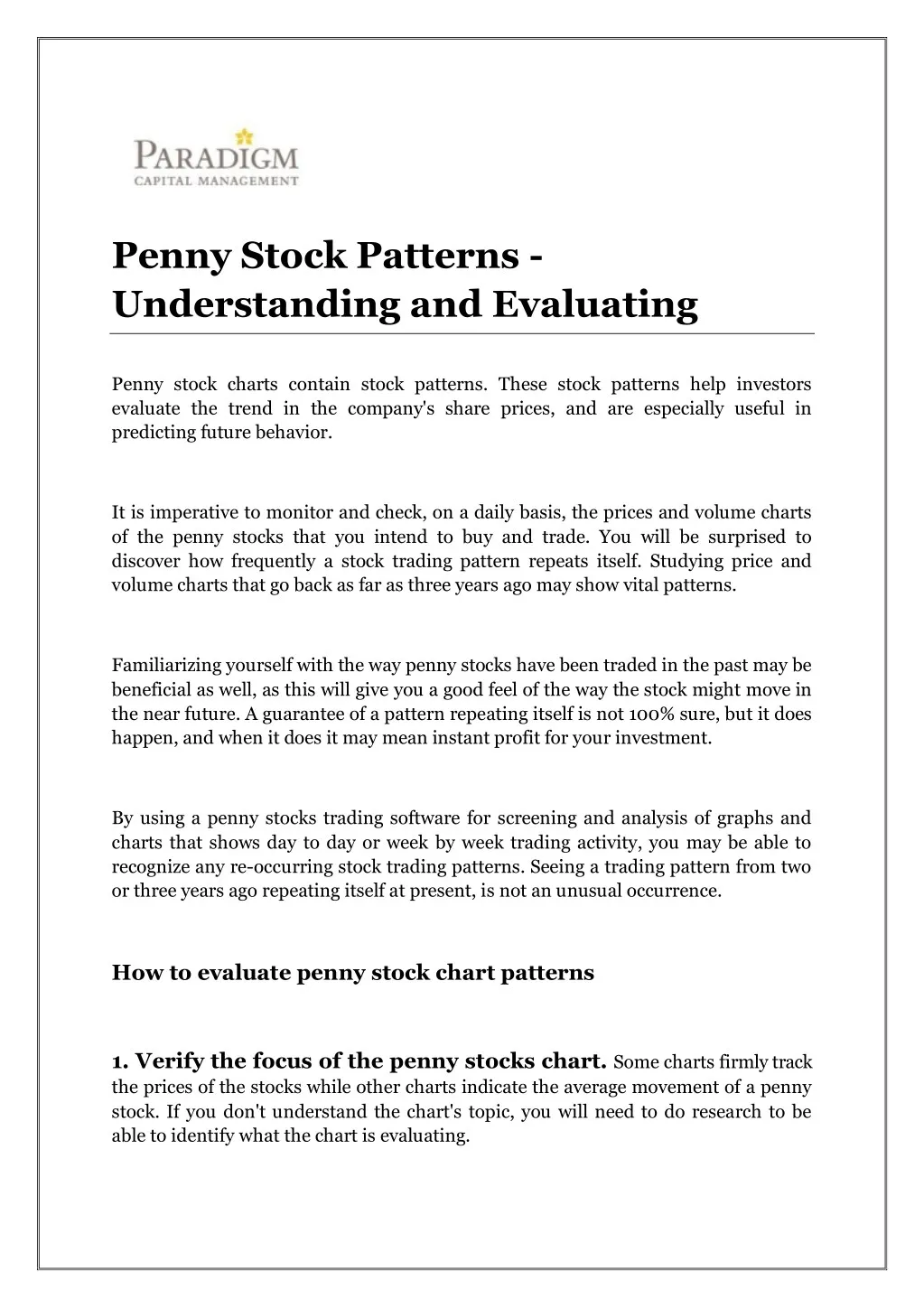 Penny Stock Chart Patterns