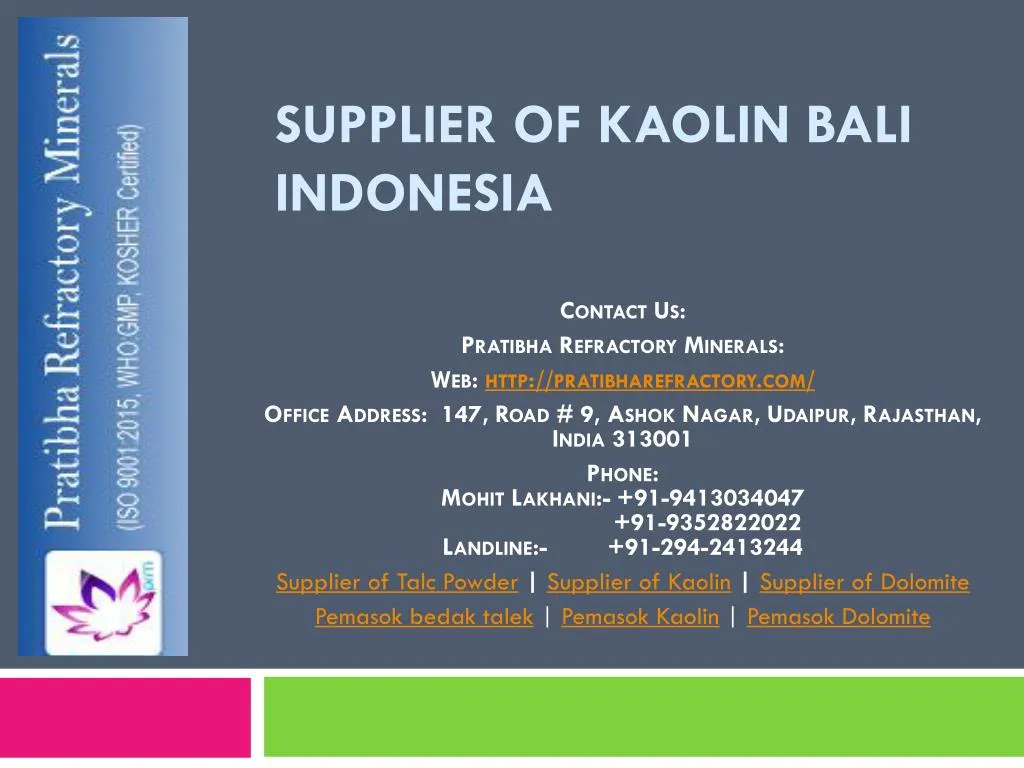 supplier of kaolin bali indonesia n.