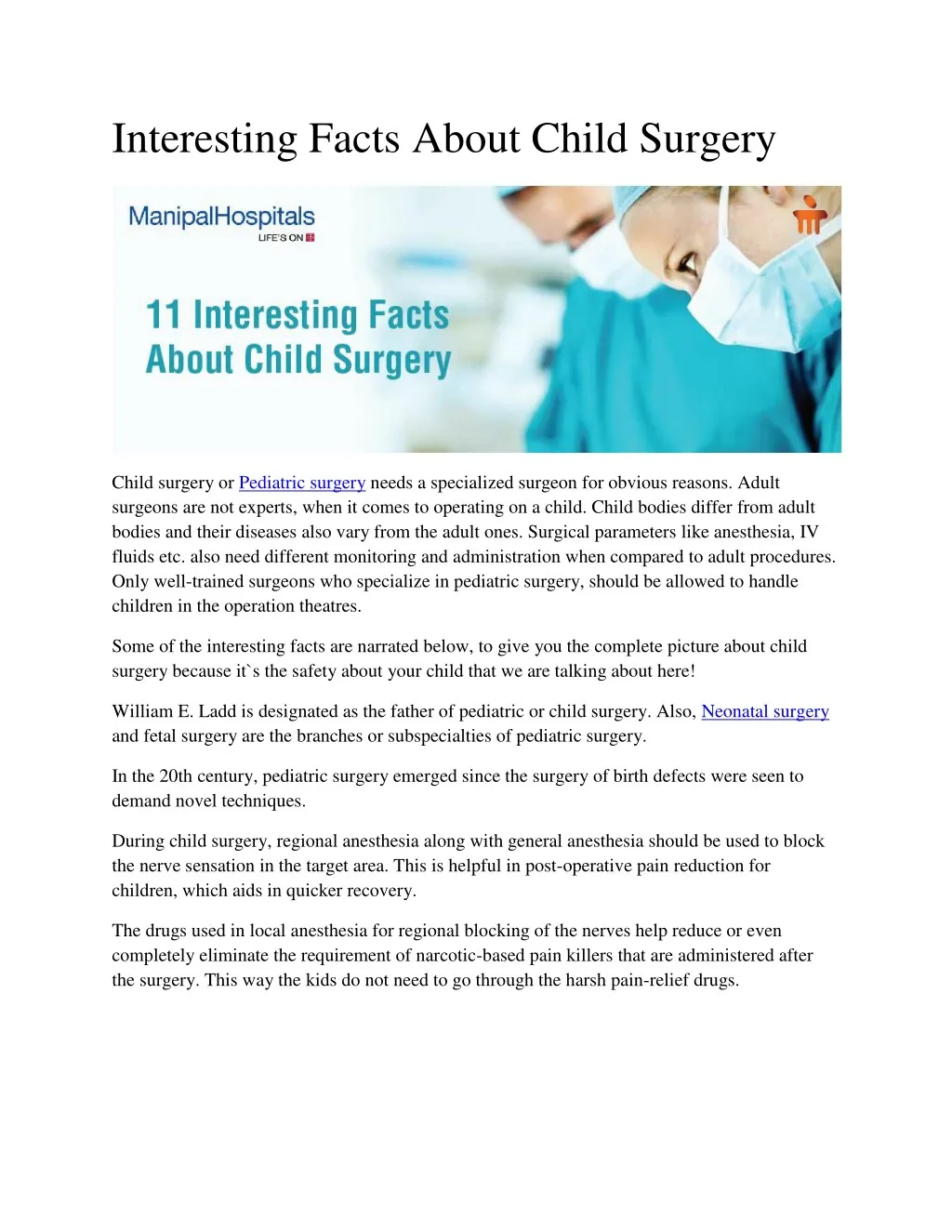 interesting facts about child surgery n.