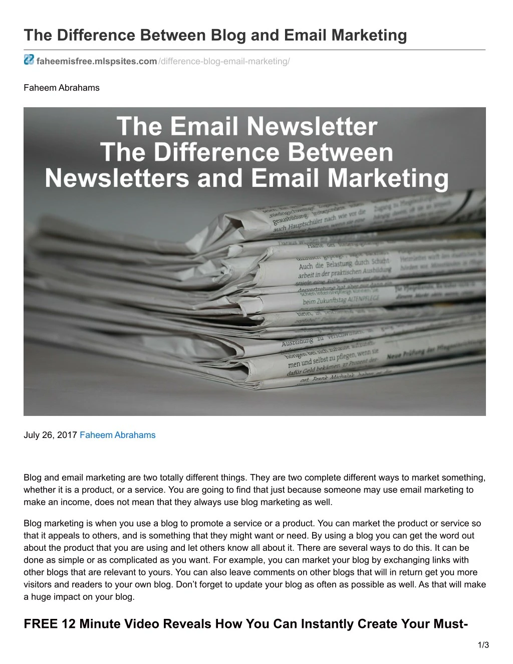 the difference between blog and email marketing n.