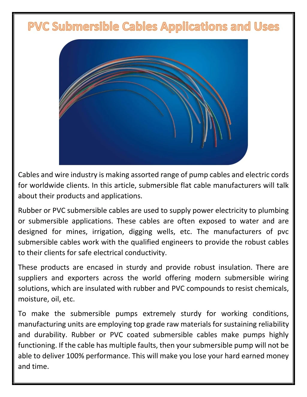 PPT PVC Submersible Cables Applications and Uses PowerPoint