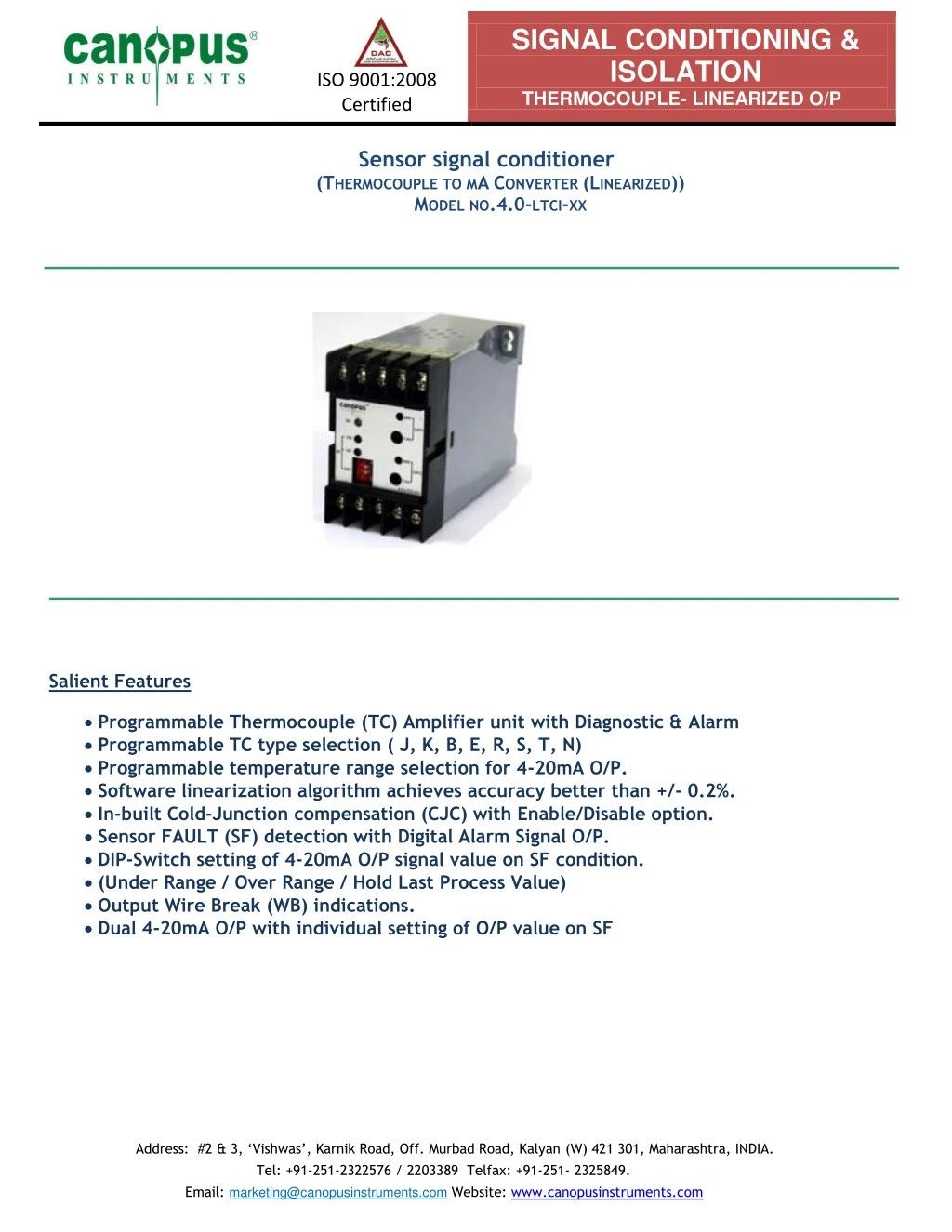 PPT Ktype thermocouple to 420ma transmitter Canopus Instruments