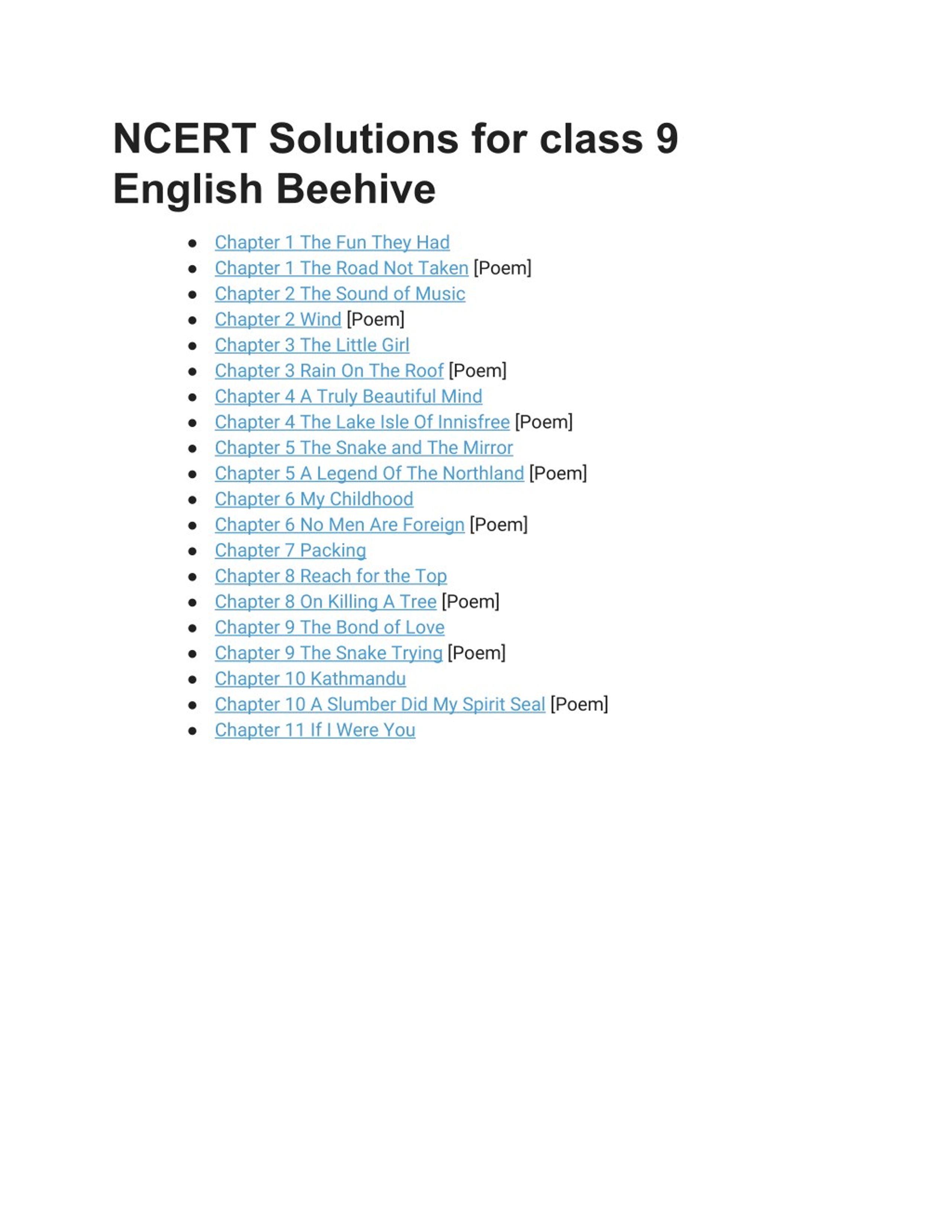 Worksheet For Class 9 English Beehive