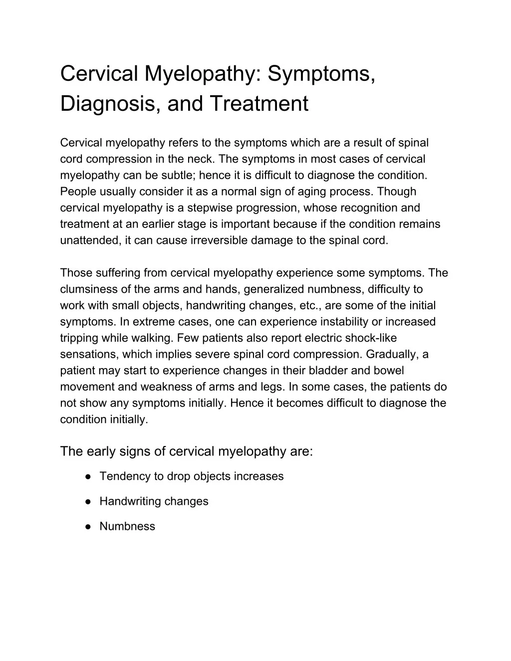 PPT - Cervical Myelopathy: Symptoms, Diagnosis, And Treatment ...