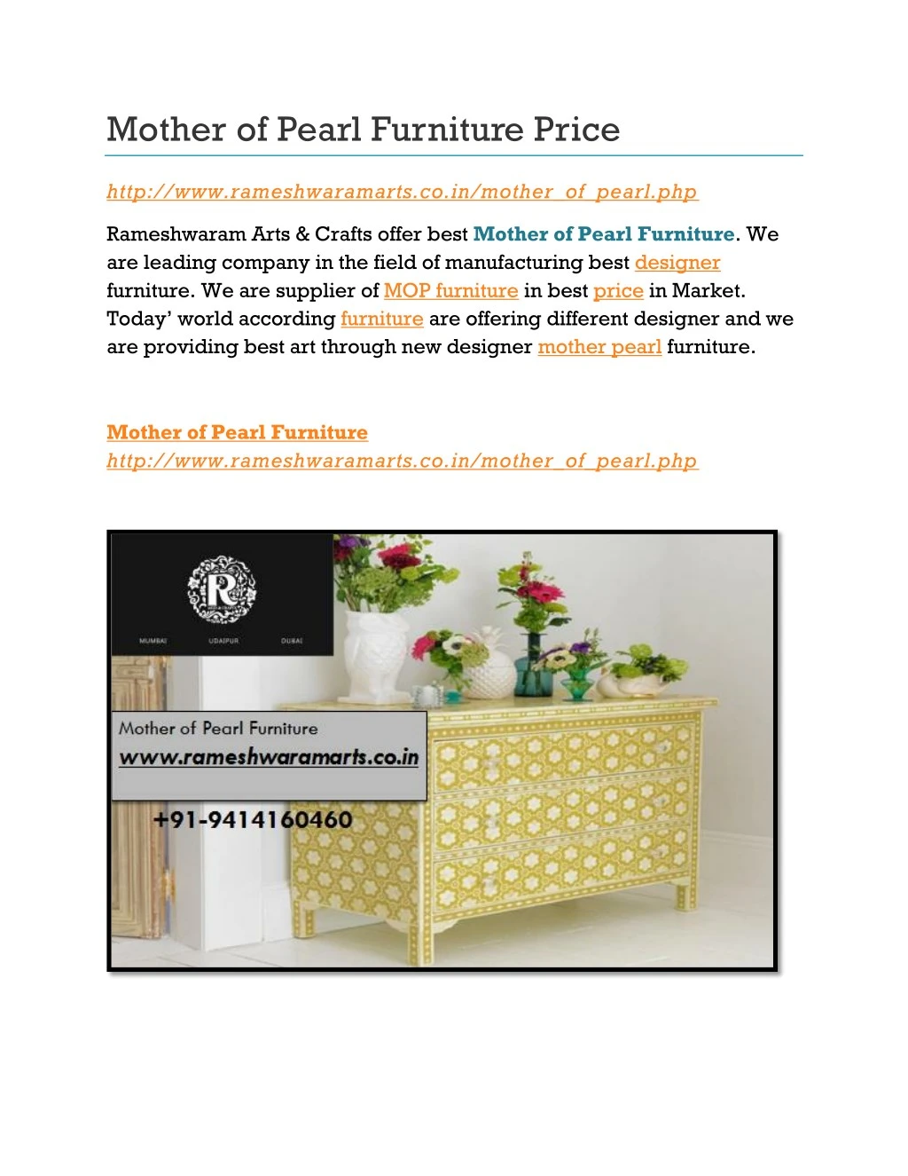 mother of pearl furniture price n.