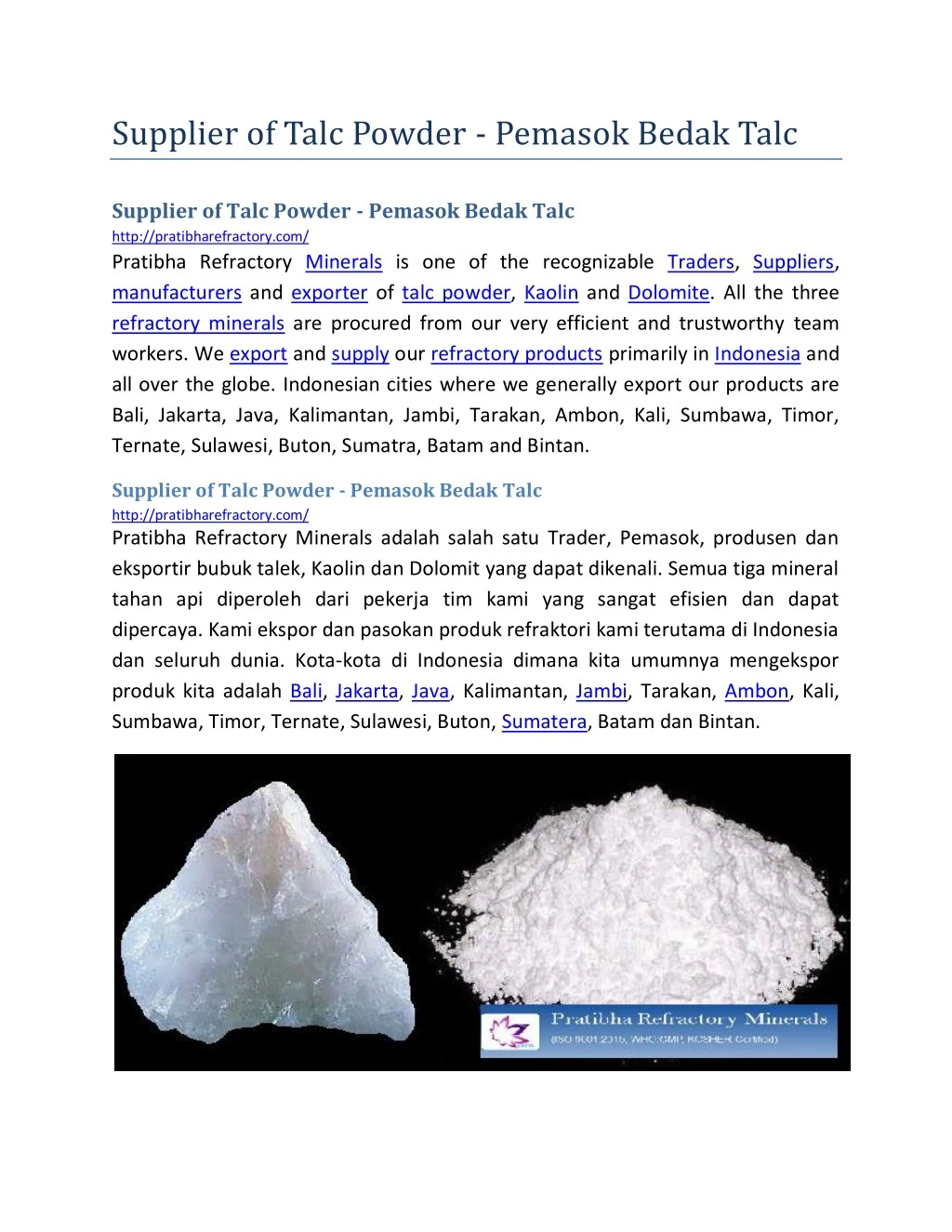supplier of talc powder pemasok bedak talc n.