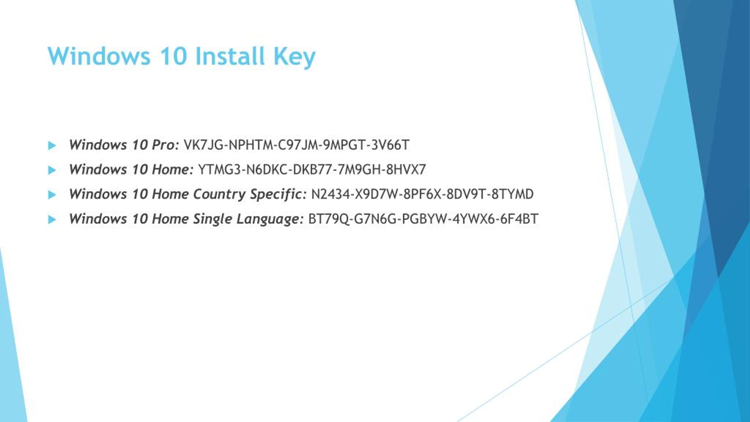 windows 10 pro installation keys