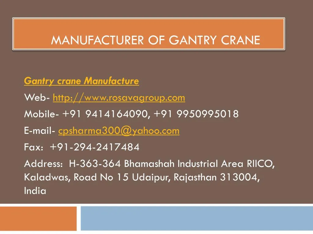 manufacturer of gantry crane n.