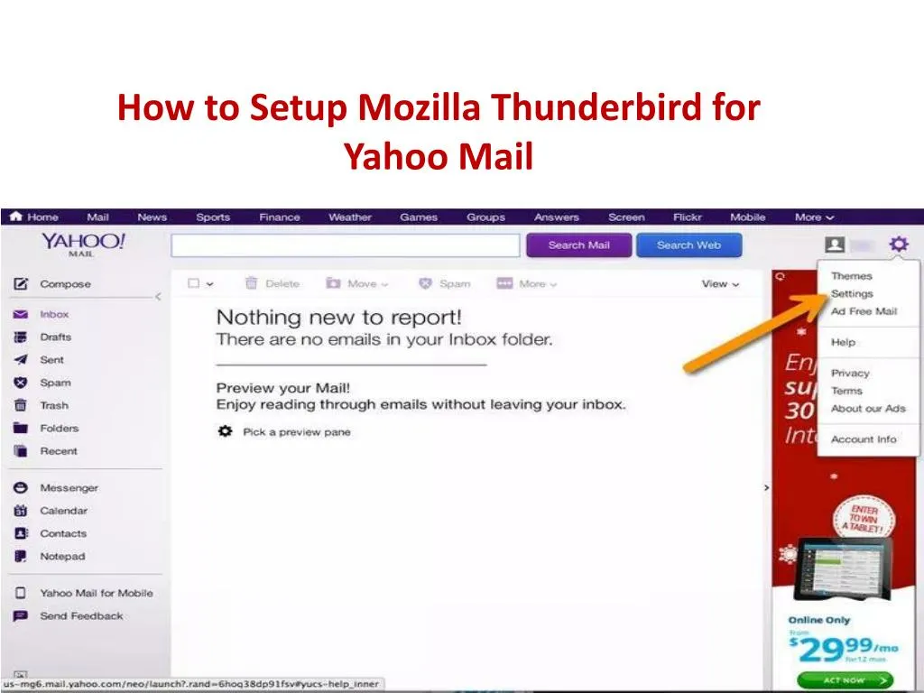 how to setup mozilla thunderbird for yahoo mail n.