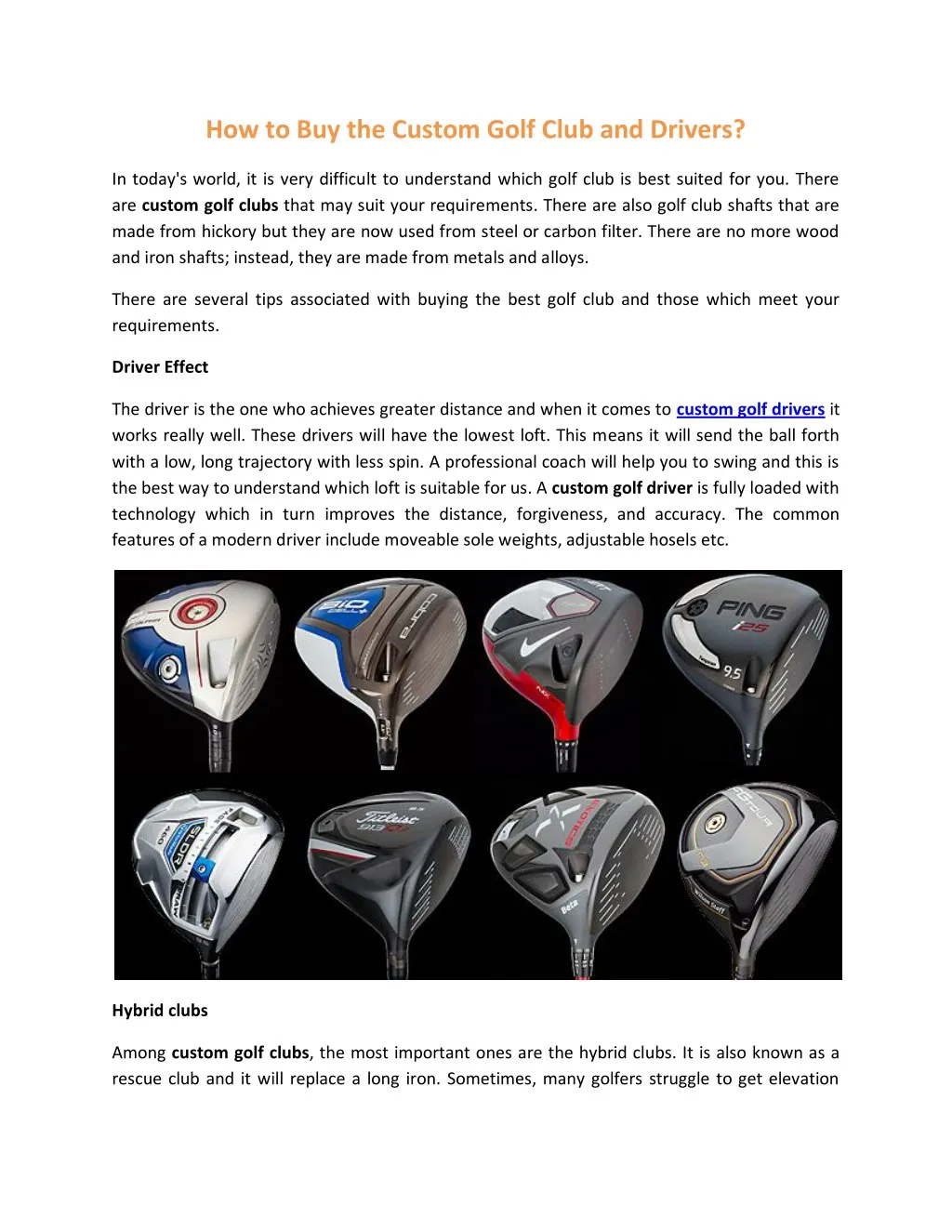 how to buy the custom golf club and drivers n.