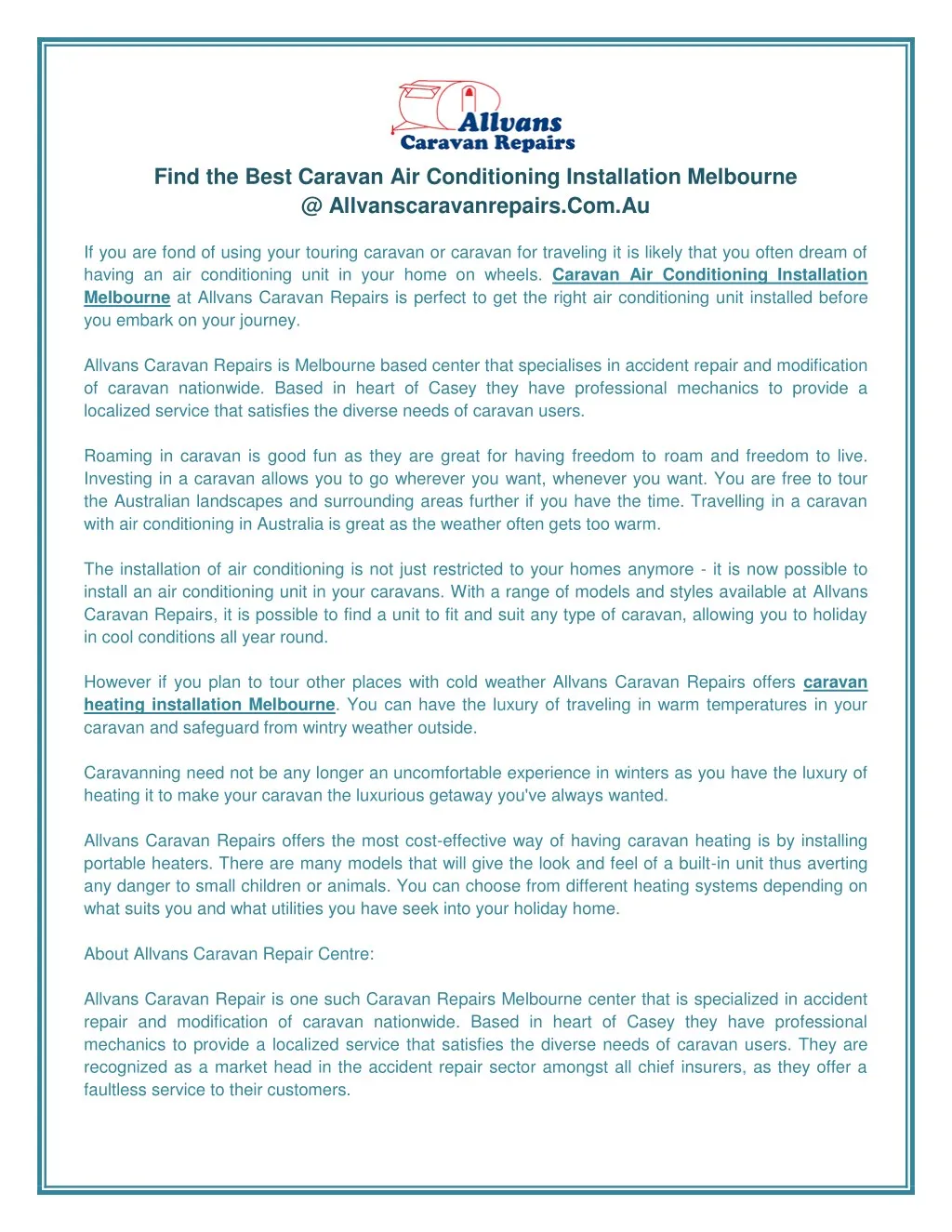 PPT Caravan Air Conditioning Installation Melbourne PowerPoint