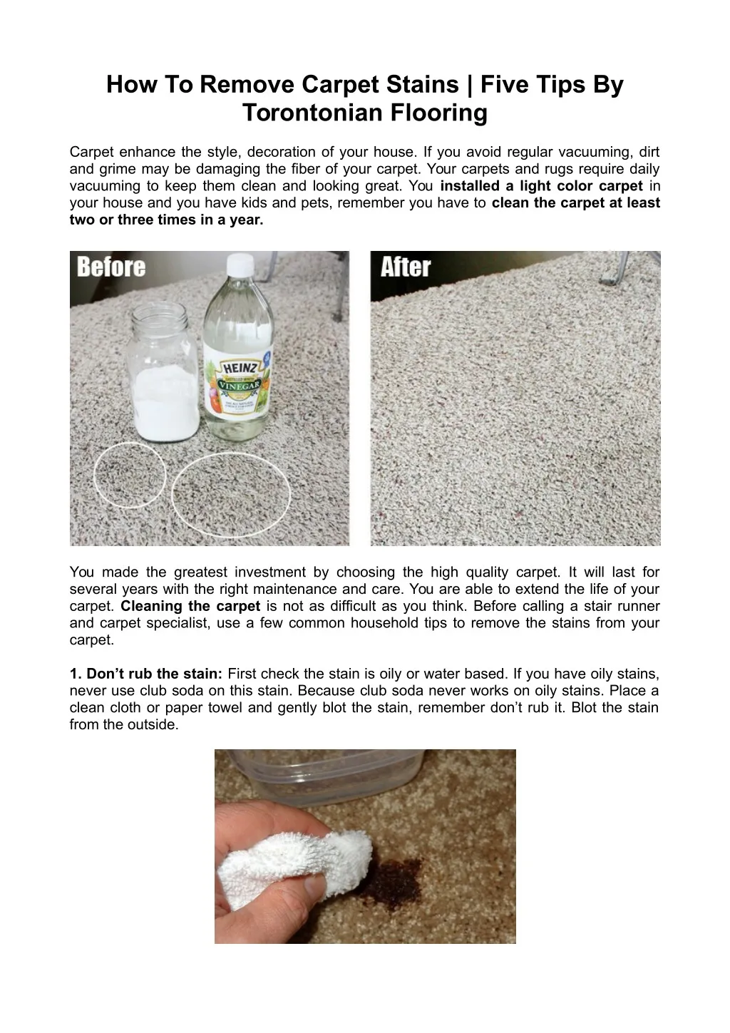 PPT - How To Remove Carpet Stains | Five Tips By Torontonian Flooring ...