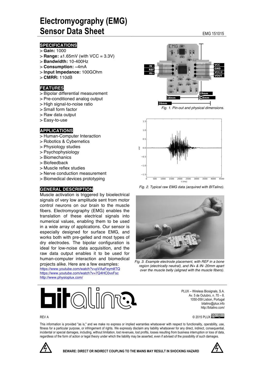 electromyography emg sensor data sheet n.