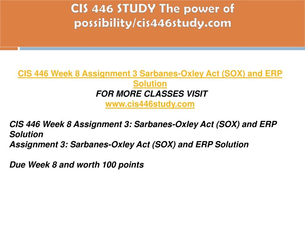 Study Points To Possibility Of >> Ppt Cis 446 Study The Power Of Possibility Cis446study Com Study Points To Possibility Of >> Ppt Cis 446 Study The Power Of Possibility Cis446study Com