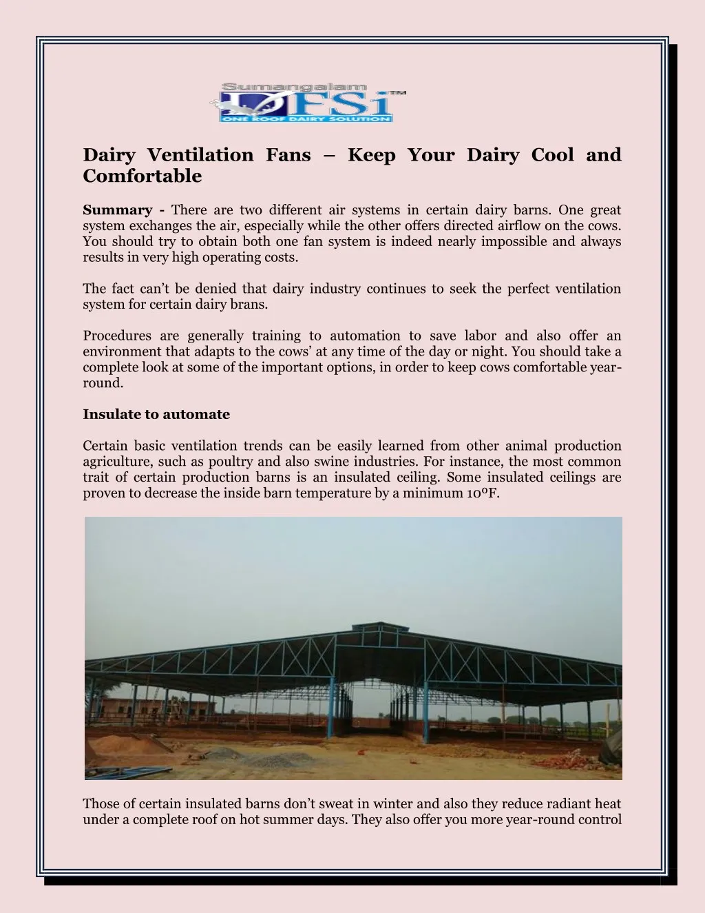 Ppt Dairy Ventilation Fans Keep Your Dairy Cool And