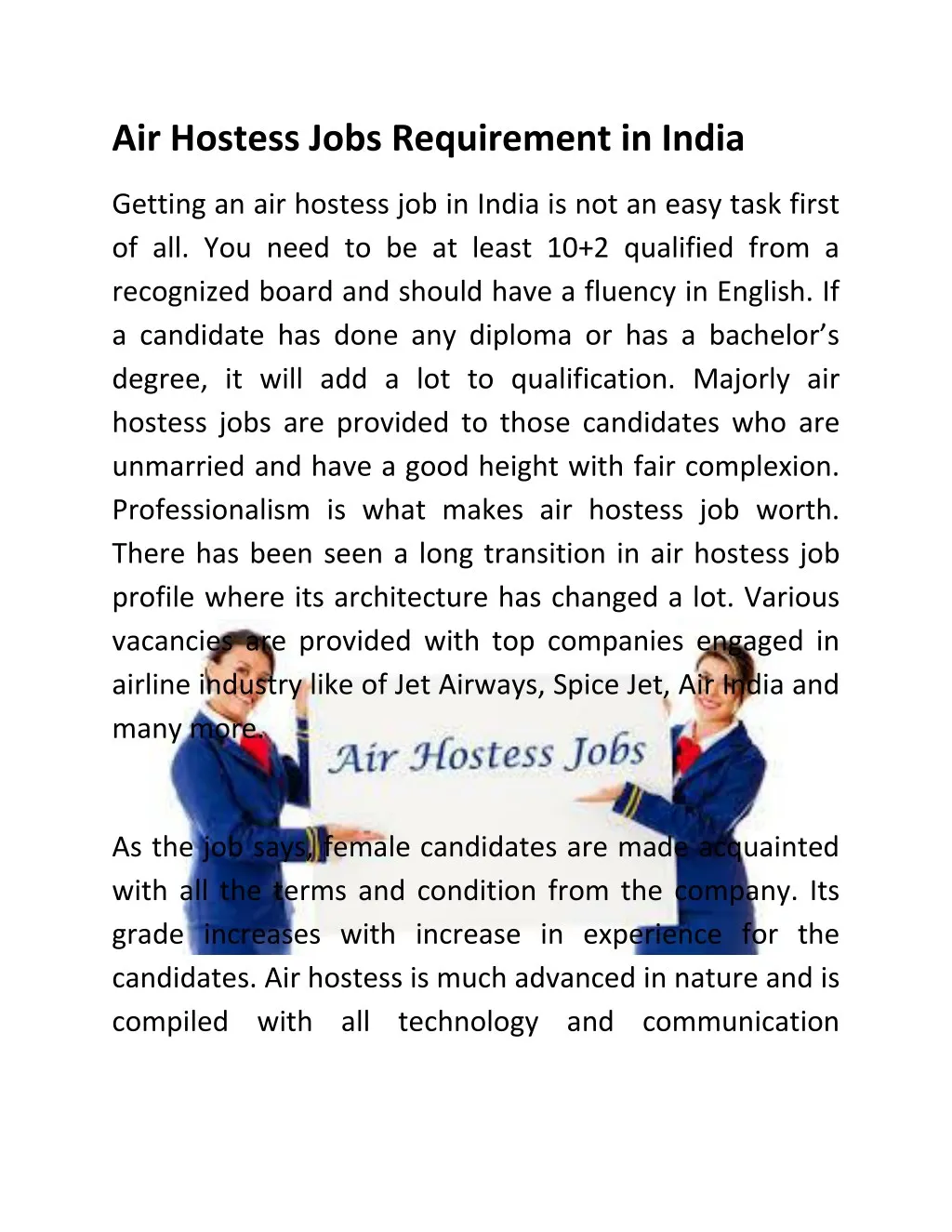 Air hostess job entry requirements