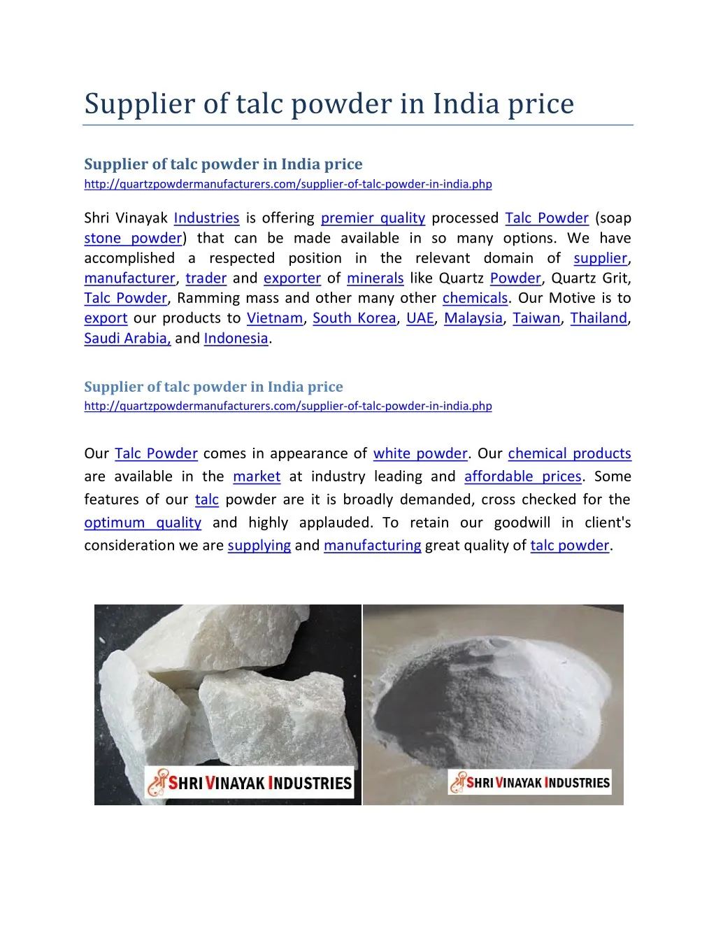supplier of talc powder in india price n.