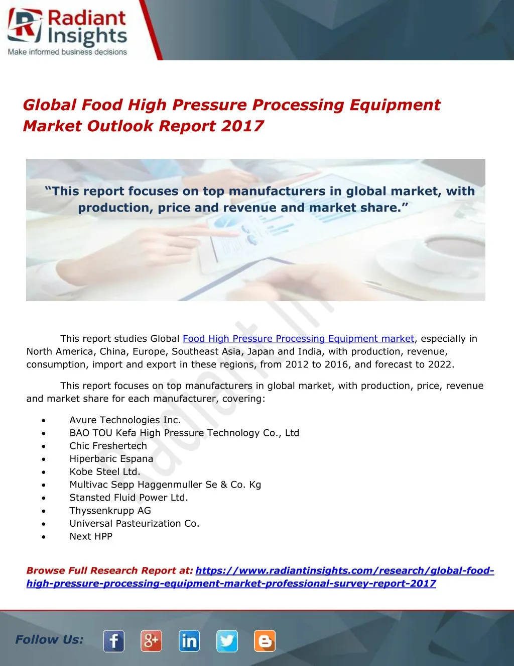 PPT Global Food High Pressure Processing Equipment Market Outlook Report 2017 PowerPoint