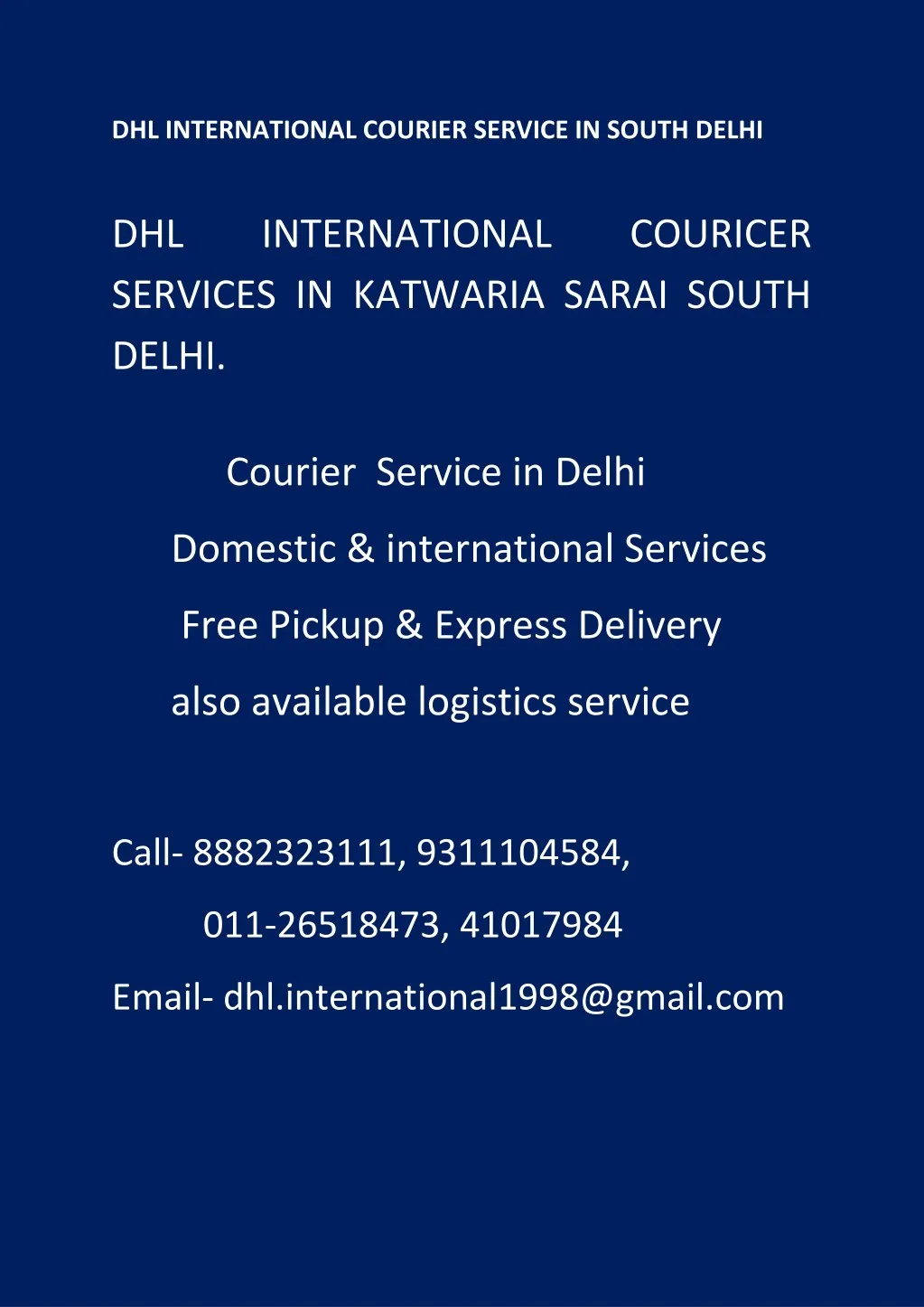dhl international courier service in south delhi n.