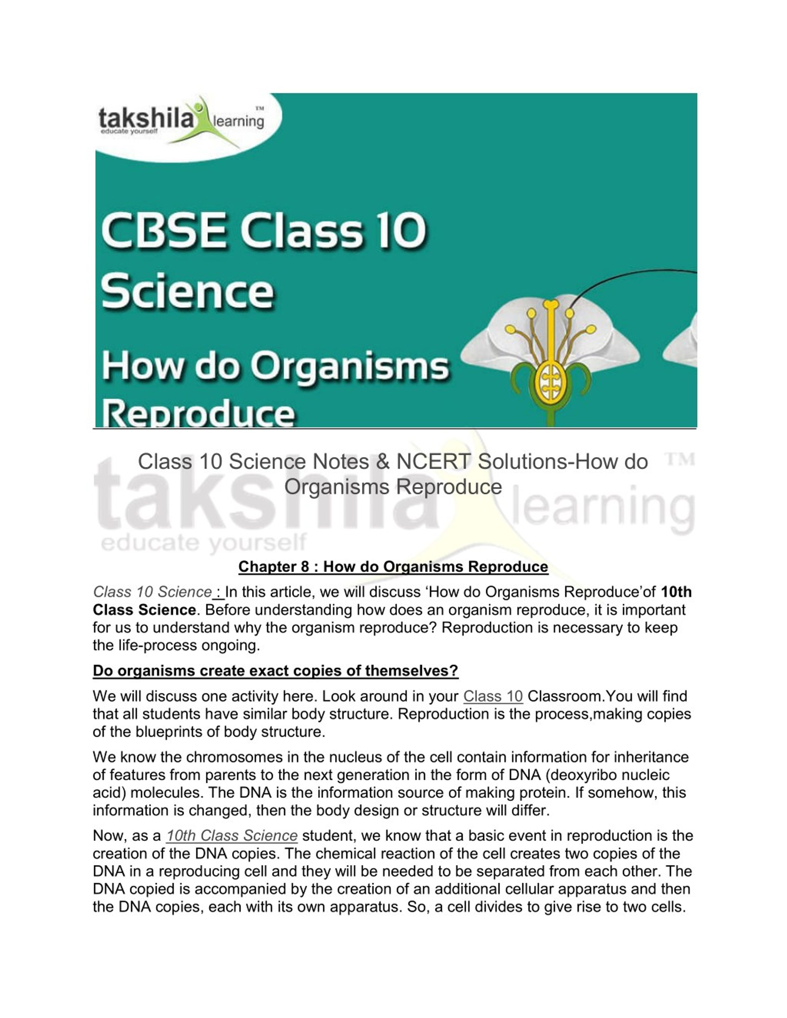 PPT - Class 10 Science Notes & NCERT Solutions-How do organisms reproduce  PowerPoint Presentation - ID:7685223