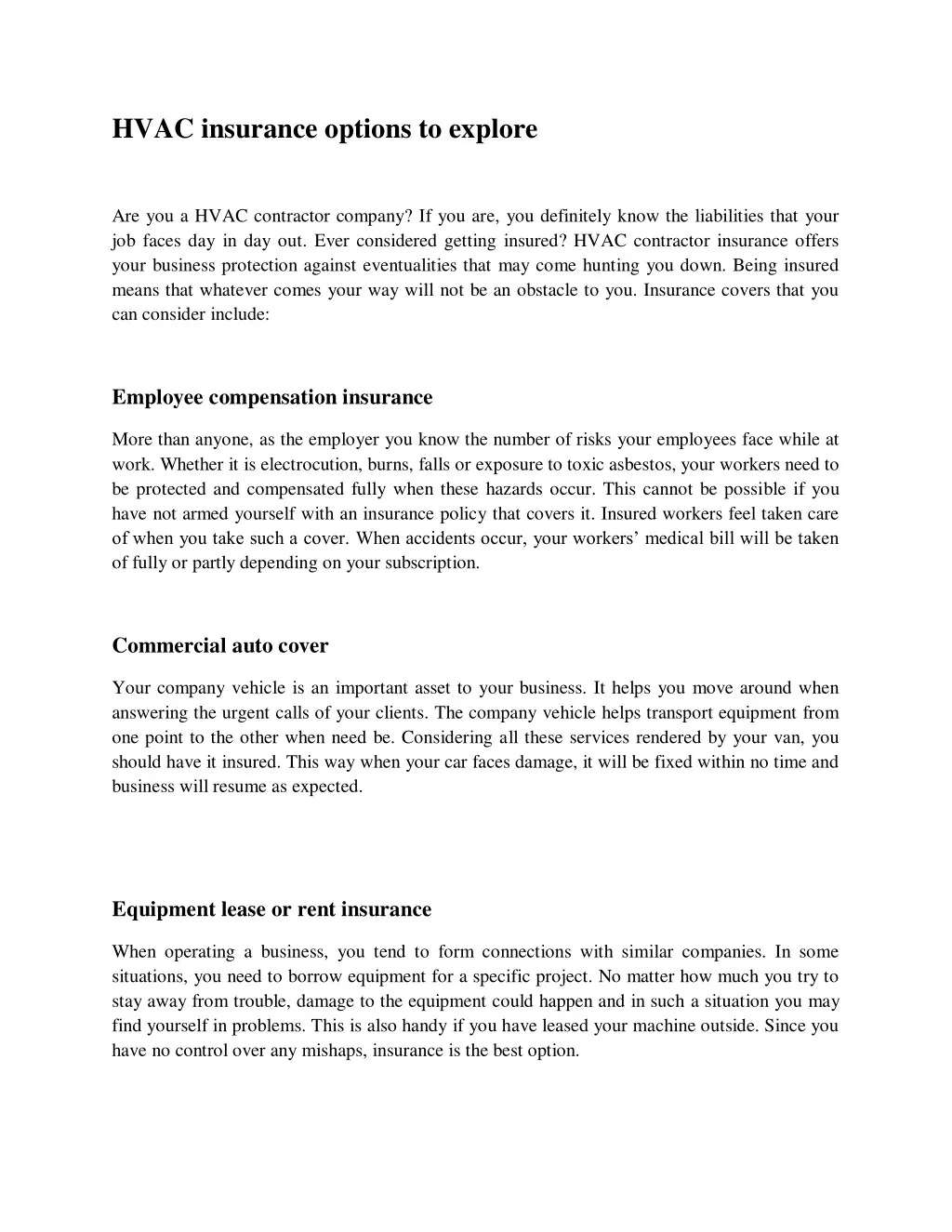 PPT HVAC insurance options to explore PowerPoint Presentation, free