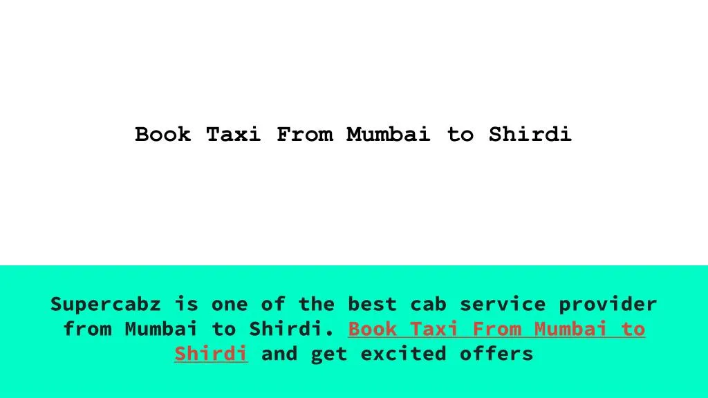 book taxi from mumbai to shirdi n.