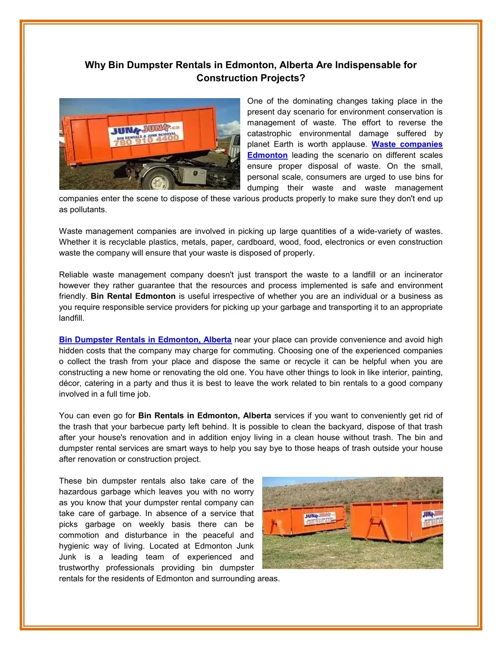 PPT Why Bin Dumpster Rentals in Edmonton, Alberta Are Indispensable