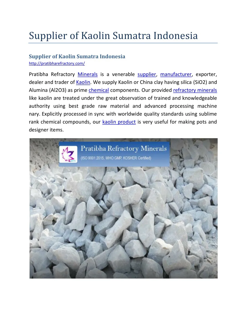 supplier of kaolin sumatra indonesia n.