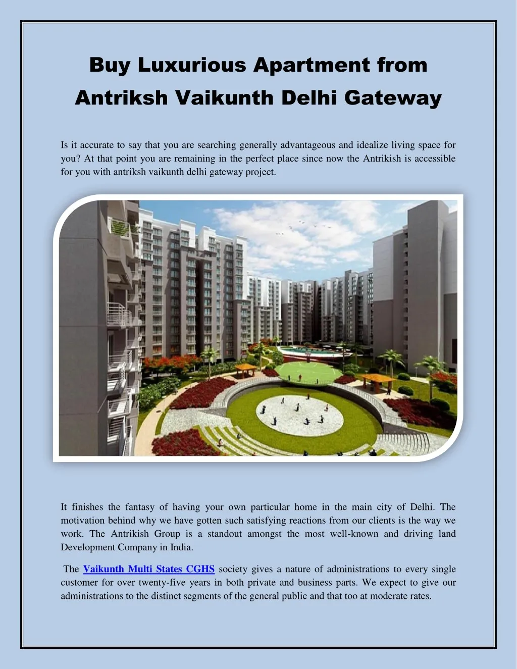 buy luxurious apartment from antriksh vaikunth n.