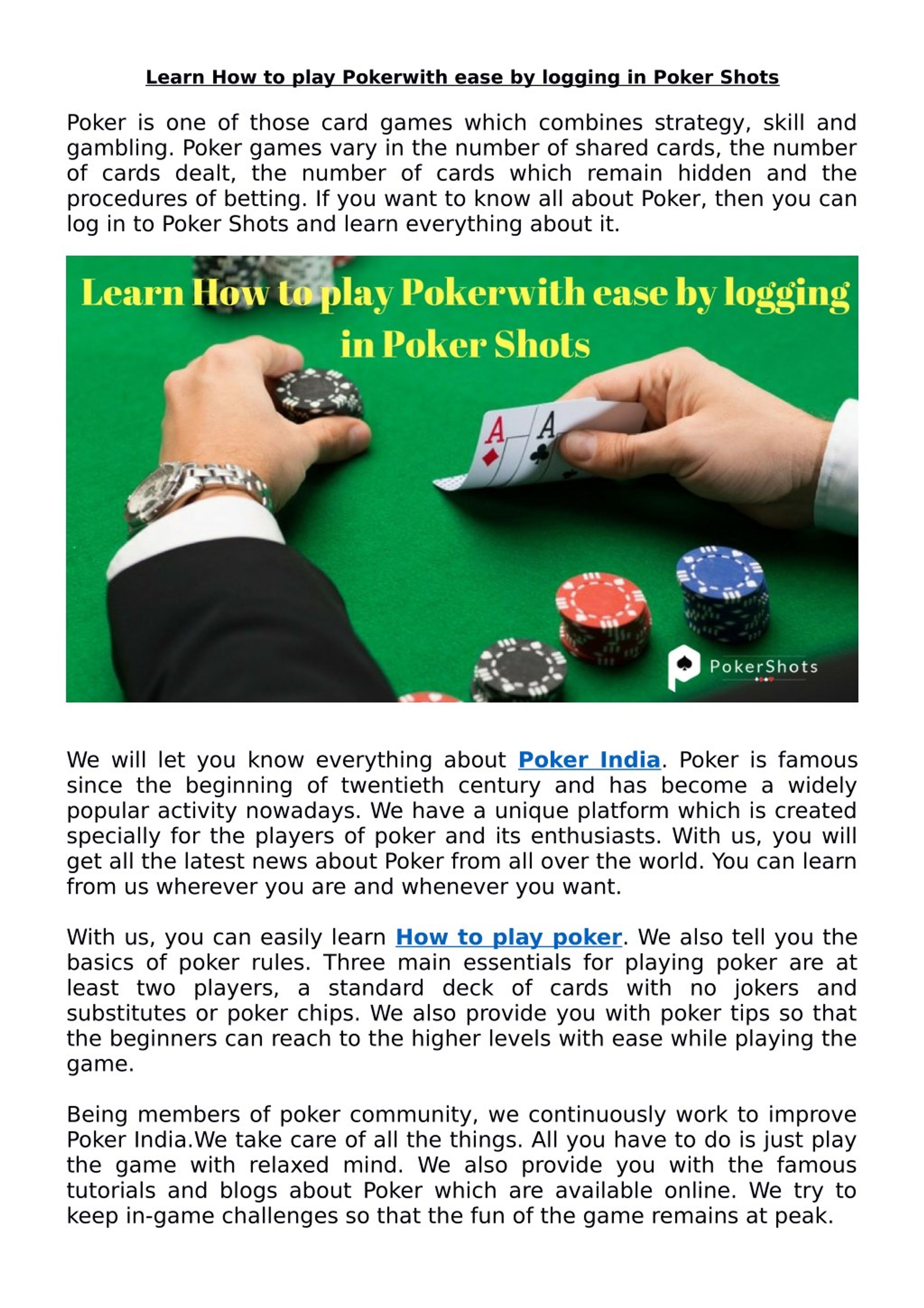 Ppt Learn How To Play Poker With Ease By Logging In Poker Shots Powerpoint Presentation Id